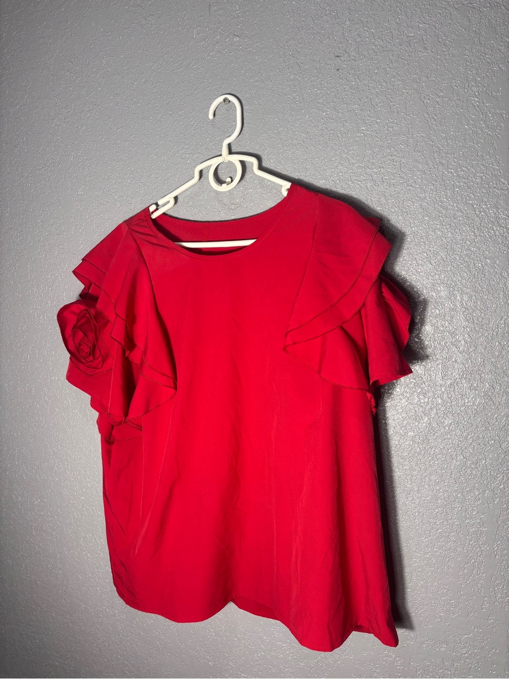 SHEIN Red Ruffle Sleeve Blouse